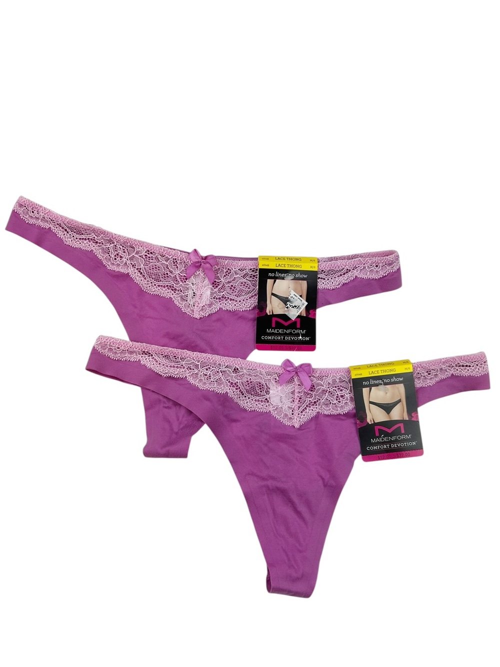 Maidenform Women's Lace Trim Thong Purple Size Medium -- Bundle of 2